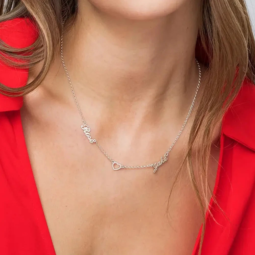 Lemegeton Customized Name Necklace Custom Multiple Name Pendant Stainless Steel