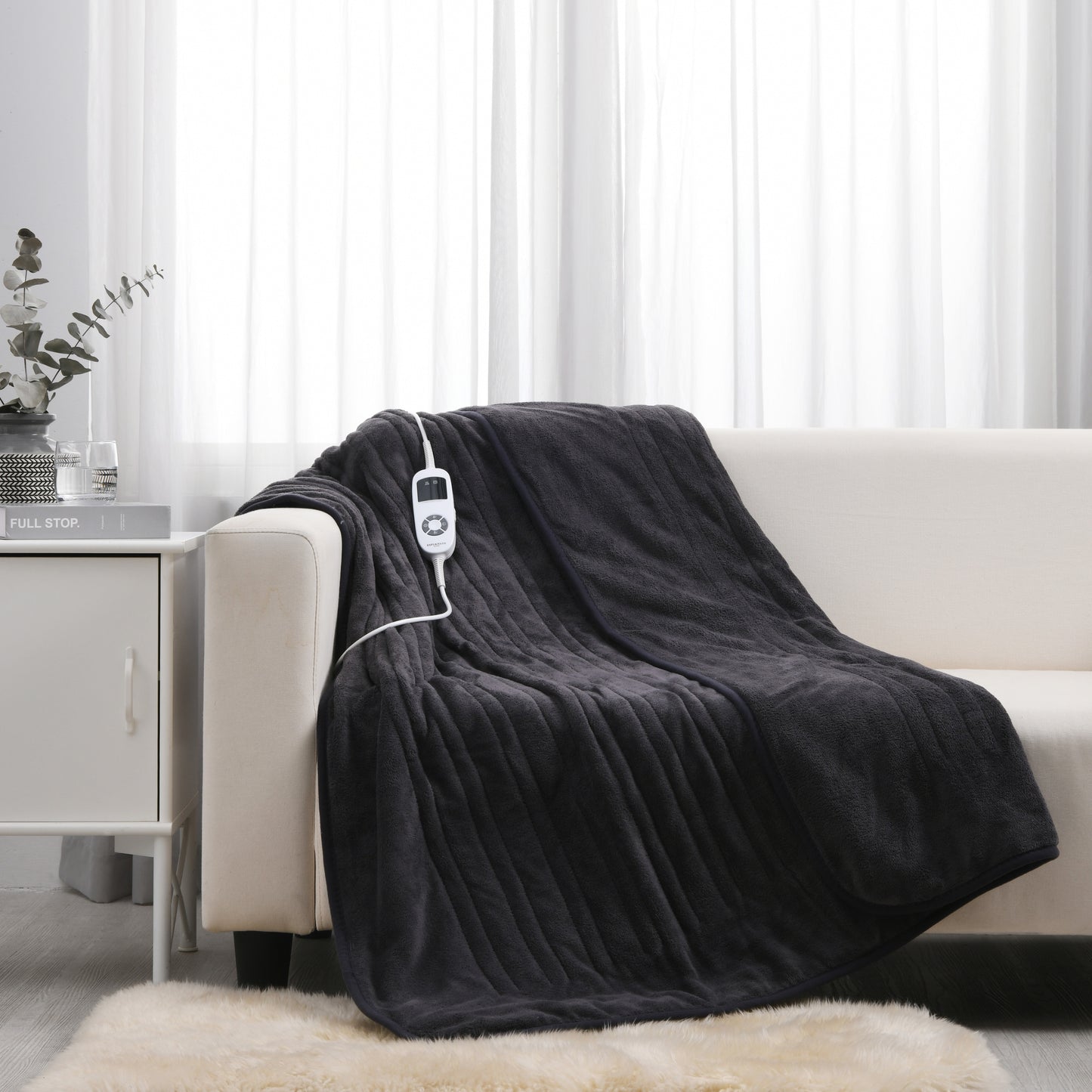 Home Luxury Heated Throw Dark Grey