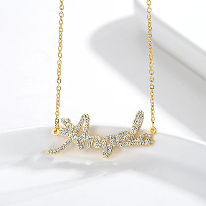 Dot Diamond Cut Necklace Personalized Stainless Steel Name Pendant 18K Gold Plated