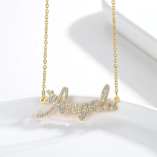 Dot Diamond Cut Necklace Personalized Stainless Steel Name Pendant 18K Gold Plated