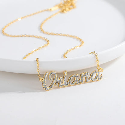 Dot Diamond Cut Necklace Personalized Stainless Steel Name Pendant 18K Gold Plated