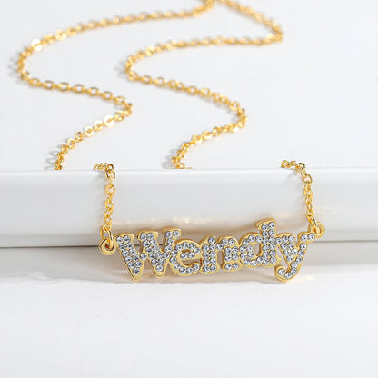 Dot Diamond Cut Necklace Personalized Stainless Steel Name Pendant 18K Gold Plated