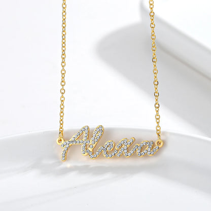 Dot Diamond Cut Necklace Personalized Stainless Steel Name Pendant 18K Gold Plated