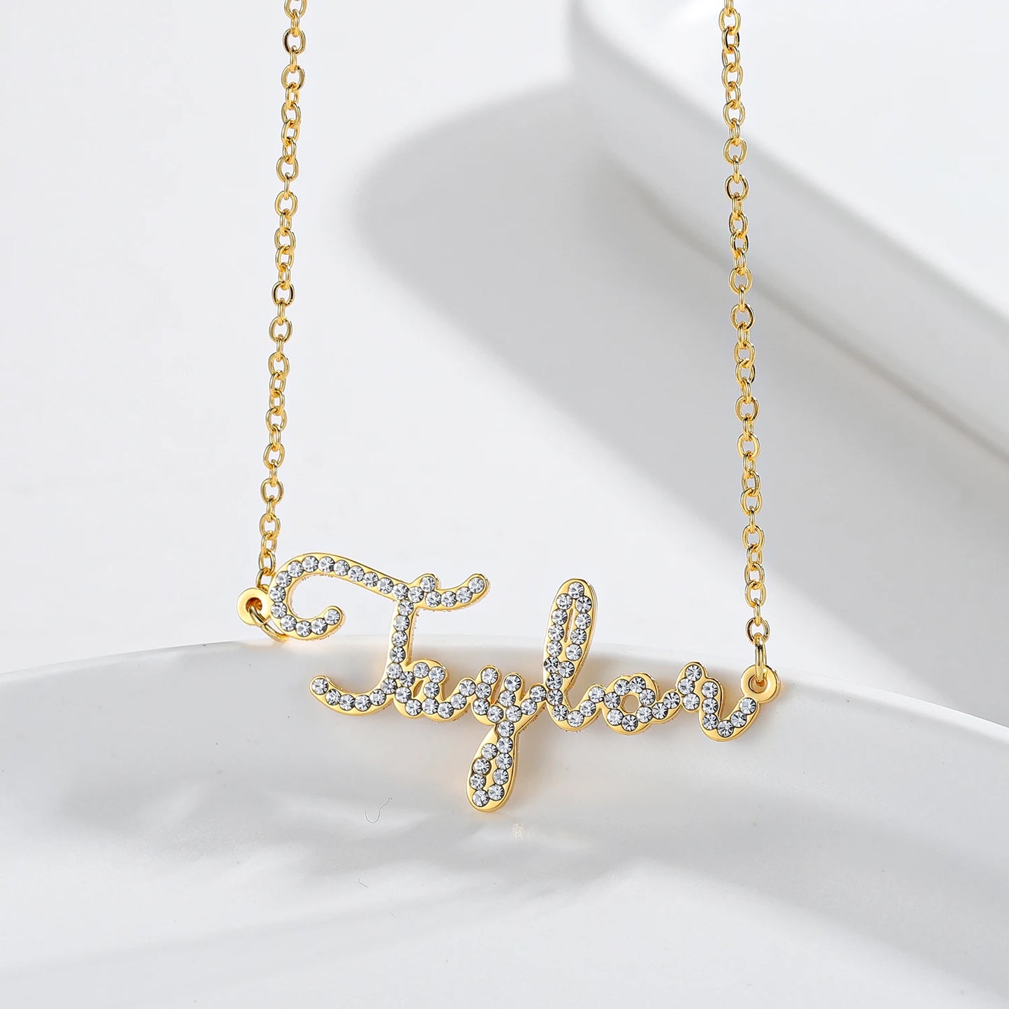 Dot Diamond Cut Necklace Personalized Stainless Steel Name Pendant 18K Gold Plated