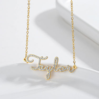 Dot Diamond Cut Necklace Personalized Stainless Steel Name Pendant 18K Gold Plated