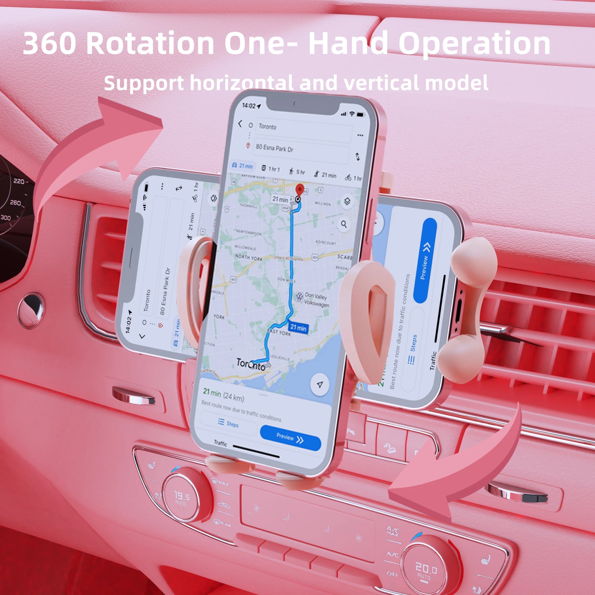 Pink Car Phone Holder Mount, Air Vent Clip Holder - Cover Crush