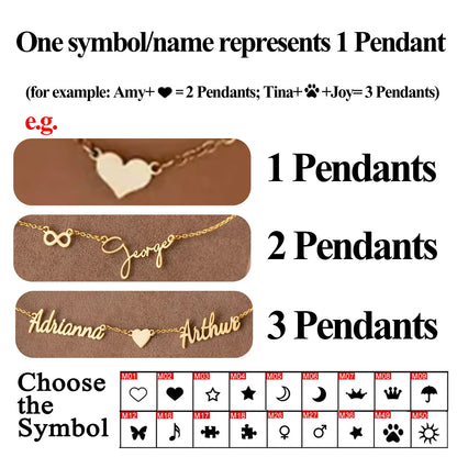 Lemegeton Customized Name Necklace Custom Multiple Name Pendant Stainless Steel