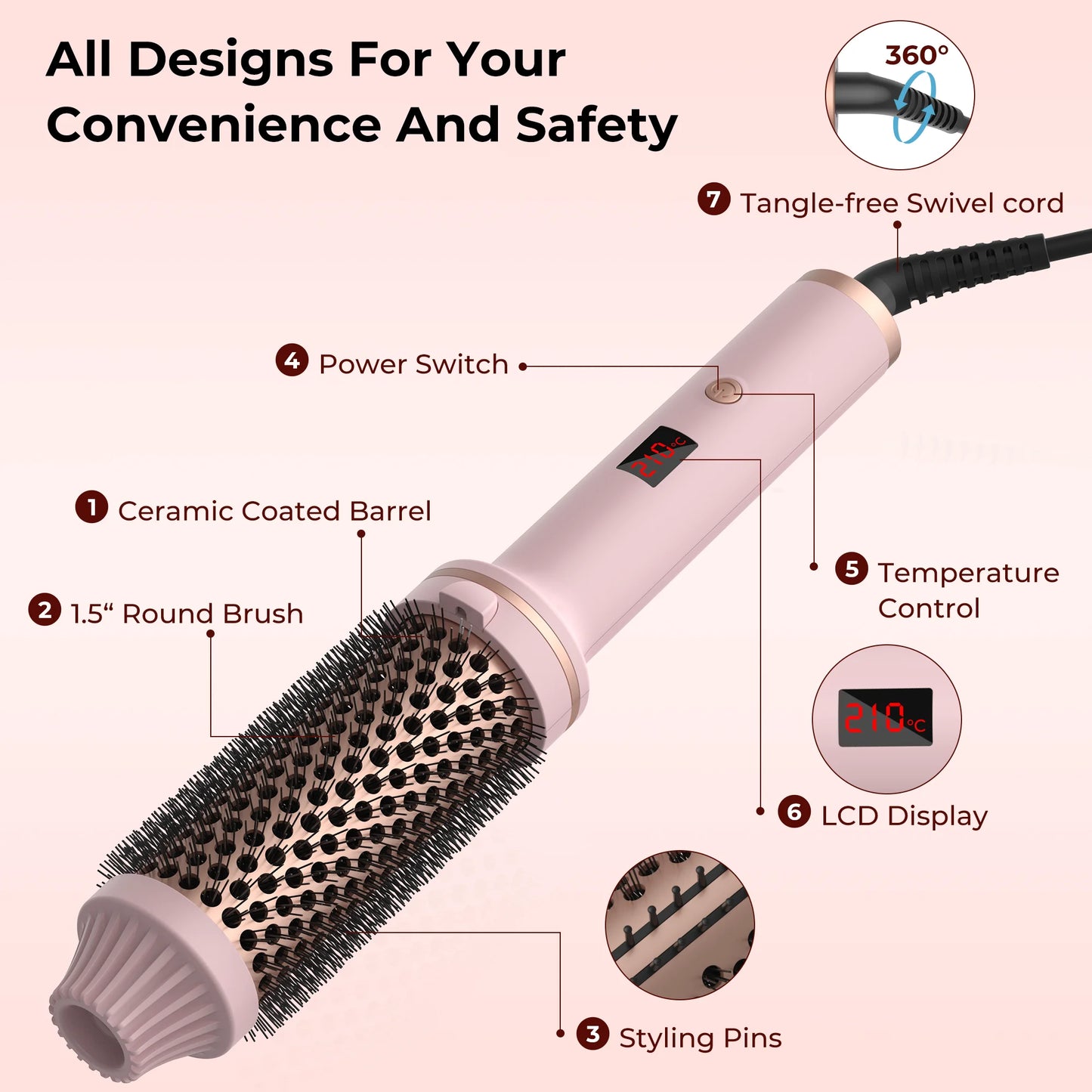 Hair Thermal Brush Rose pink