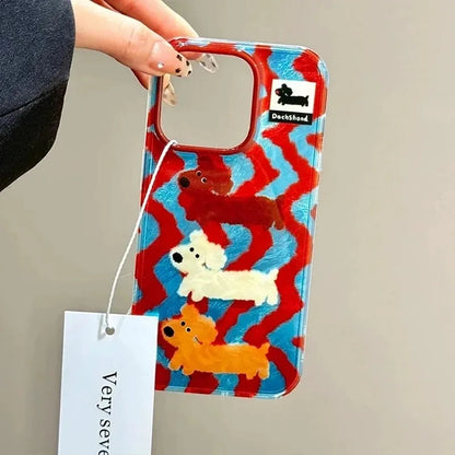 Cartoon Striped Sausage Dog Phone Case For iPhone