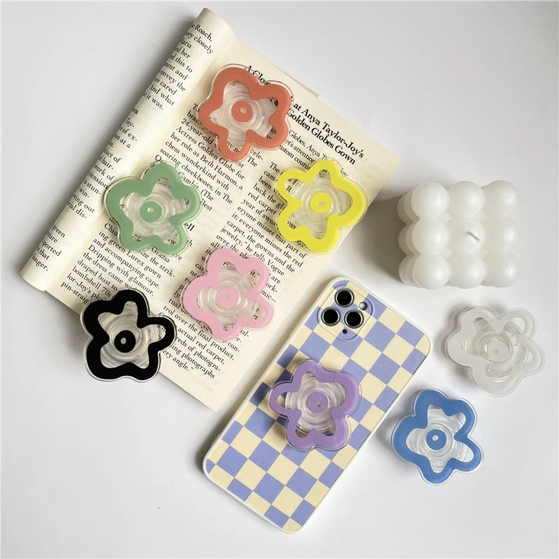 Cute Solid Color Flower Glossy Foldable Socket Pocket Phone Holder - Cover Crush
