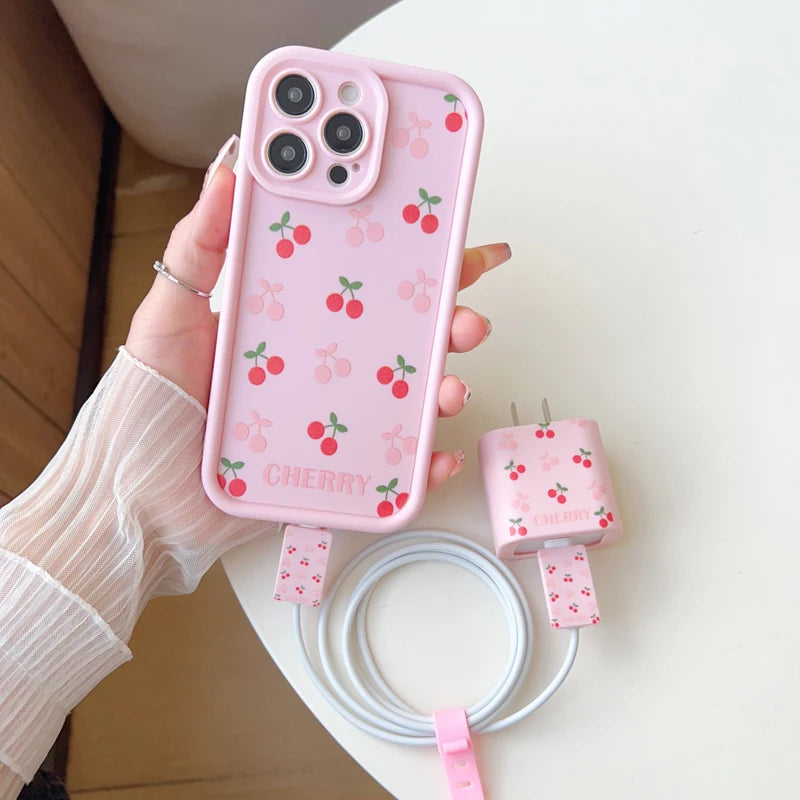 Cherry Apple Charging Protective Case Set for IPhone