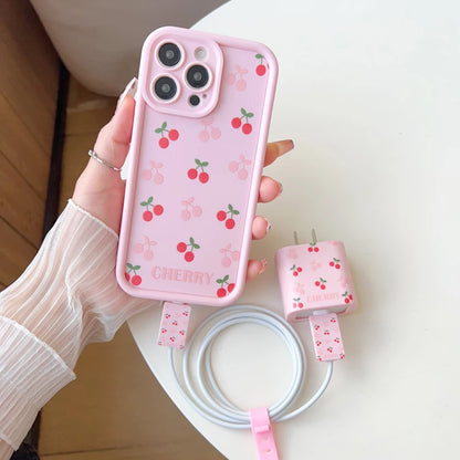 Cherry Apple Charging Protective Case Set for IPhone