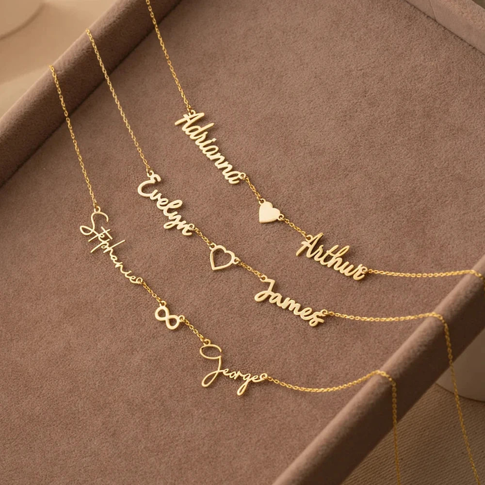 Lemegeton Customized Name Necklace Custom Multiple Name Pendant Stainless Steel