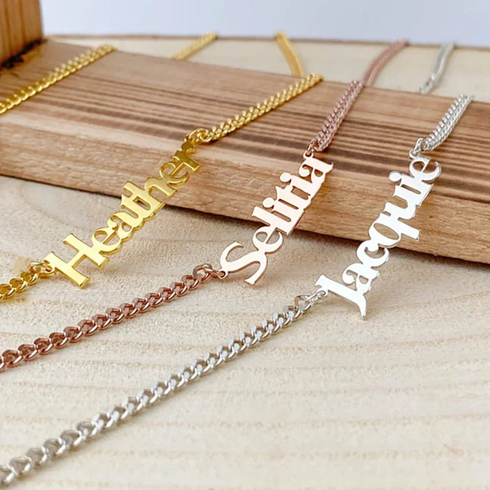 Customized Name Necklace for Women Mens Stainless Steel