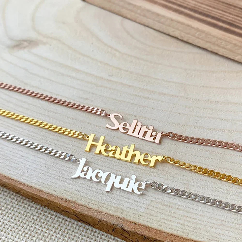 Customized Name Necklace for Women Mens Stainless Steel