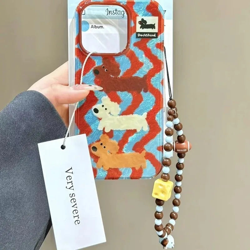 Cartoon Striped Sausage Dog Phone Case For iPhone