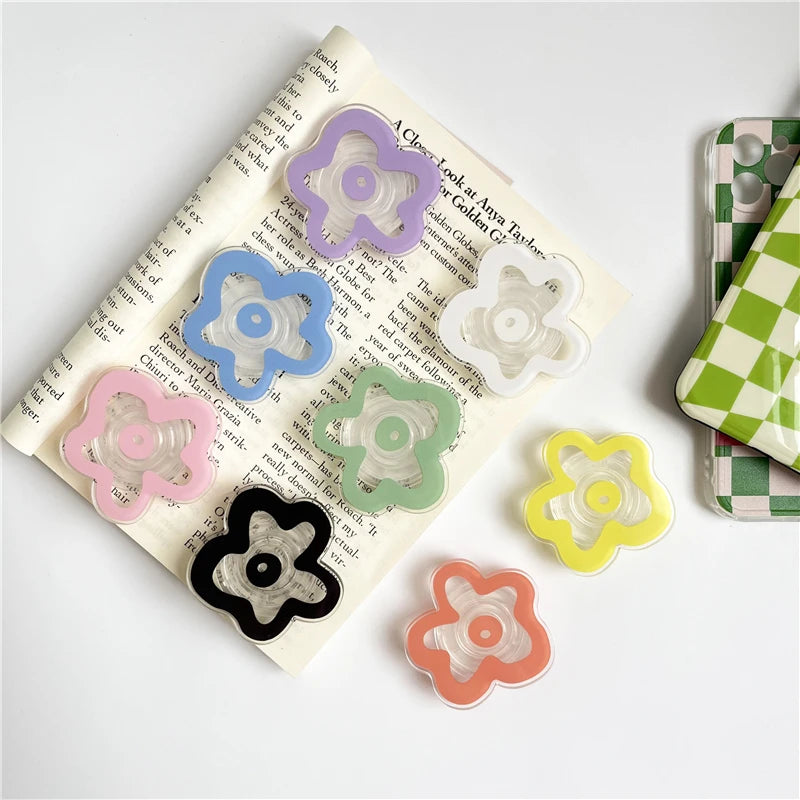 Cute Solid Color Flower Glossy Foldable Socket Pocket Phone Holder - Cover Crush