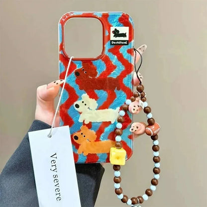 Cartoon Striped Sausage Dog Phone Case For iPhone