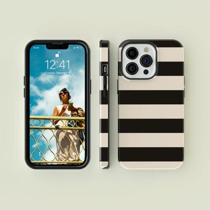 Striped Black with Case For IPHONE