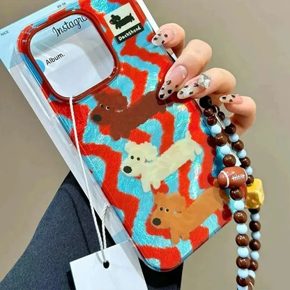 Cartoon Striped Sausage Dog Phone Case For iPhone