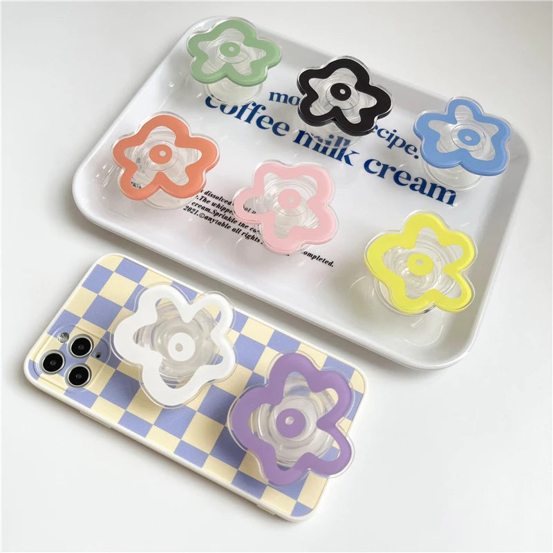 Cute Solid Color Flower Glossy Foldable Socket Pocket Phone Holder - Cover Crush