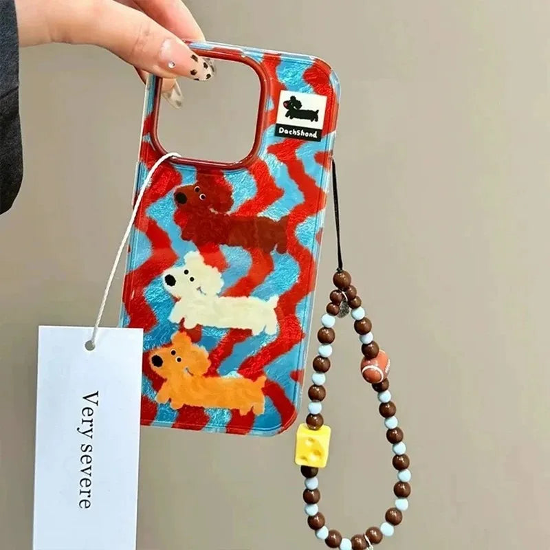 Cartoon Striped Sausage Dog Phone Case For iPhone